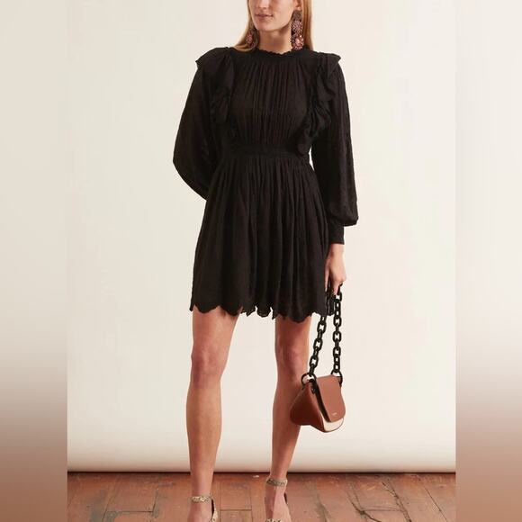 Ulla Johnson Ruffled Dorithie Dress Black Women  2 crochet long sleeve mini - Picture 1 of 12